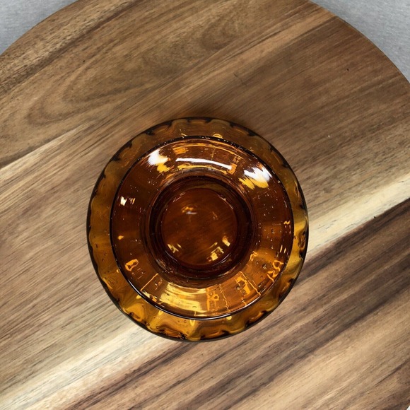 Vintage Squat Amber Glass Vase Ribbed Sides 4 1/2" tall x 5" wide Hand Blown - Picture 5 of 6